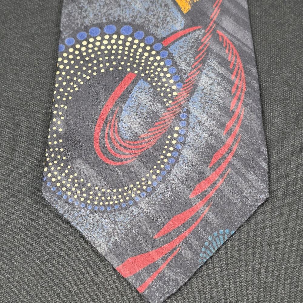 Palatina Men's Gray Red Blue Yellow Silk Necktie Abstract Pattern